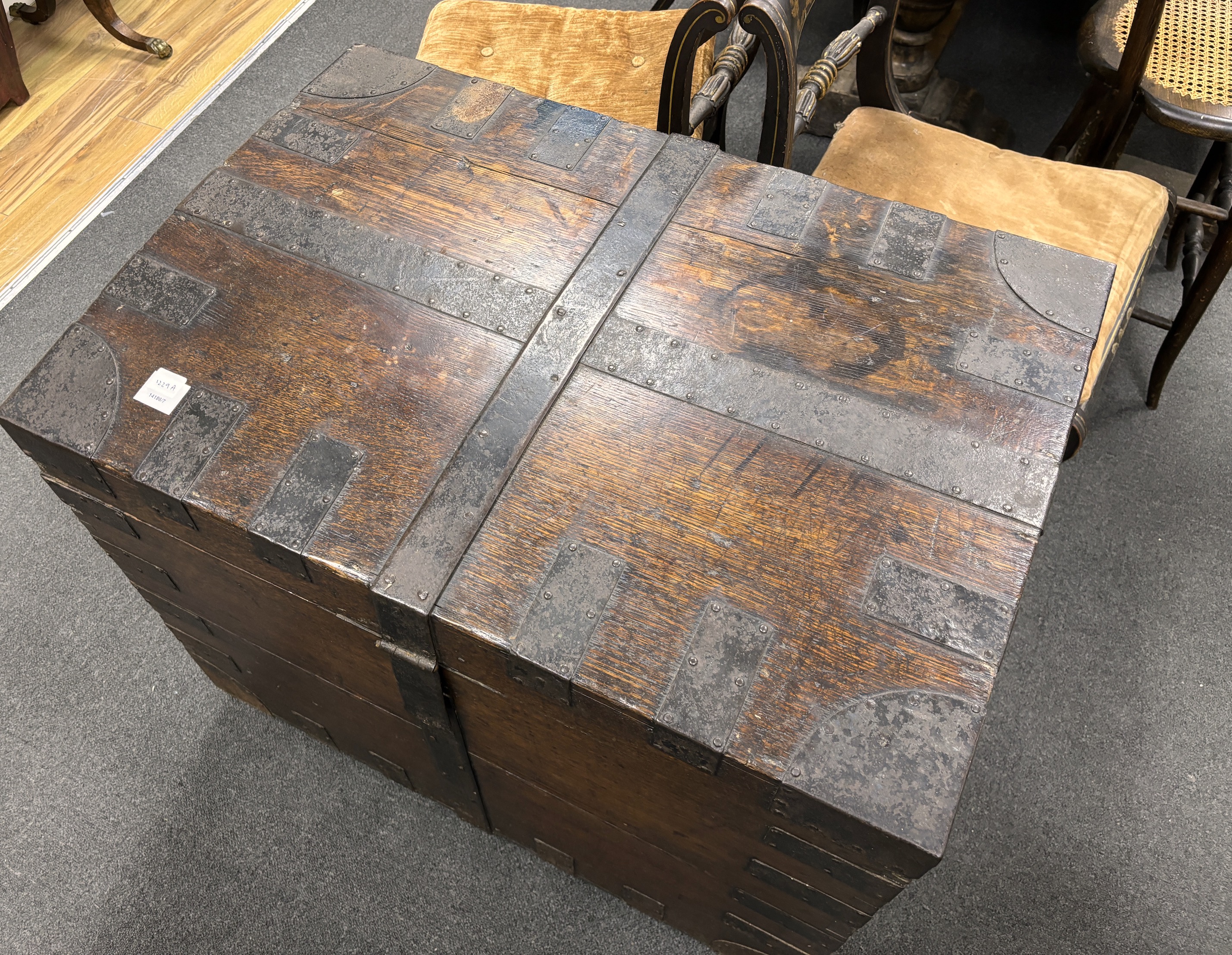 A Victorian oak and ironbound silver chest, width 84cm, depth 58cm, height 72cm